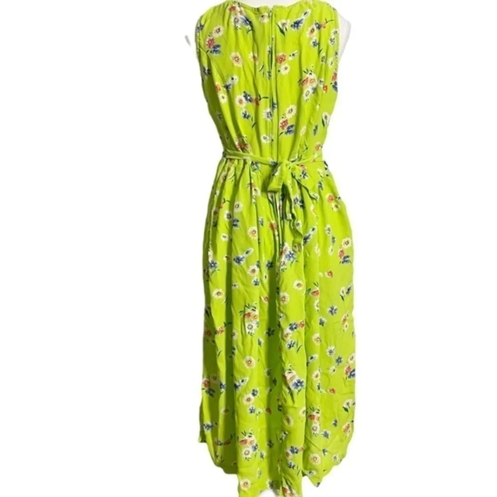 Mix Nouveau (New York) Vintage lime‎ green floral sleeveless midi dress - Picture 2 of 13